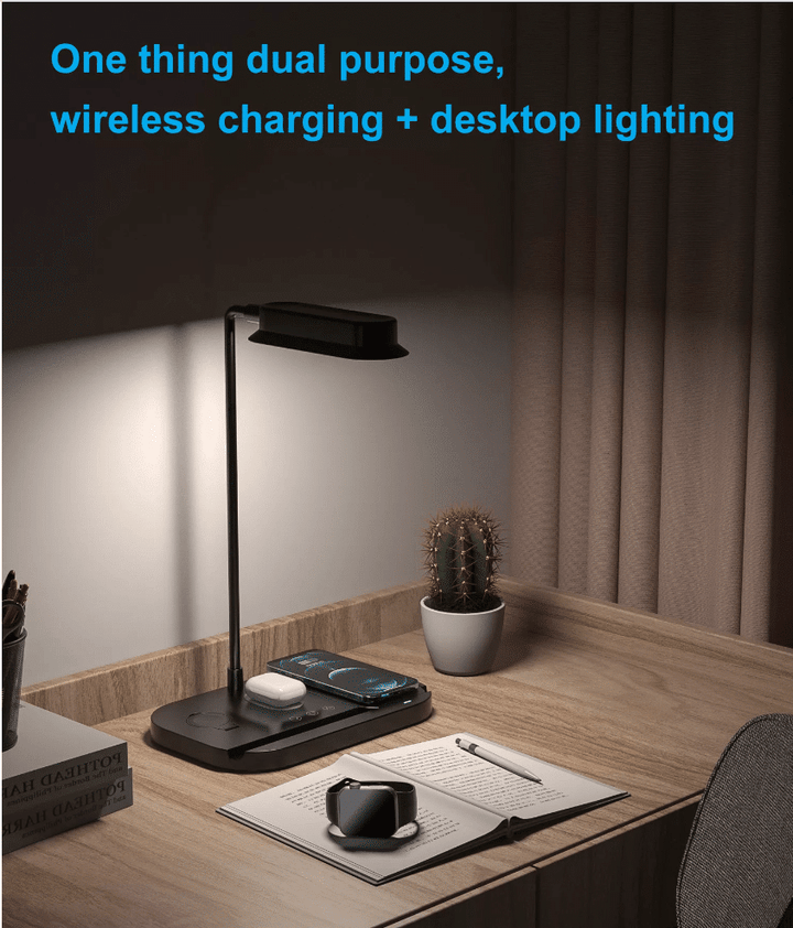 LED table lamp with dimmer and wireless charger for smartphones (4-in-1) | Stornfield