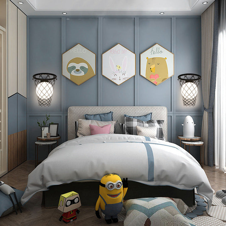 Stornfield | Slamora Applique Murale Enfant | Design Panier de Basketball | Verre & Métal | Style Art Déco | Lumière de Chambre