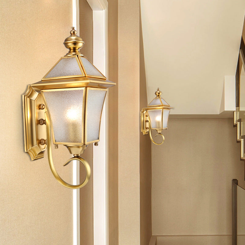 European Modern Luxury Quadrilateral Brass Glass Waterproof 1-Light Outdoor Wall Sconce Lamp | Stornfield