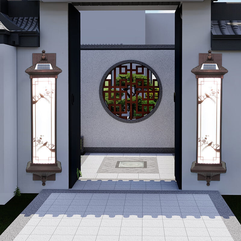 Traditional Chinese Rectangular Aluminum Glass Solar LED Wall Sconce Lamp For Garden | Stornfield