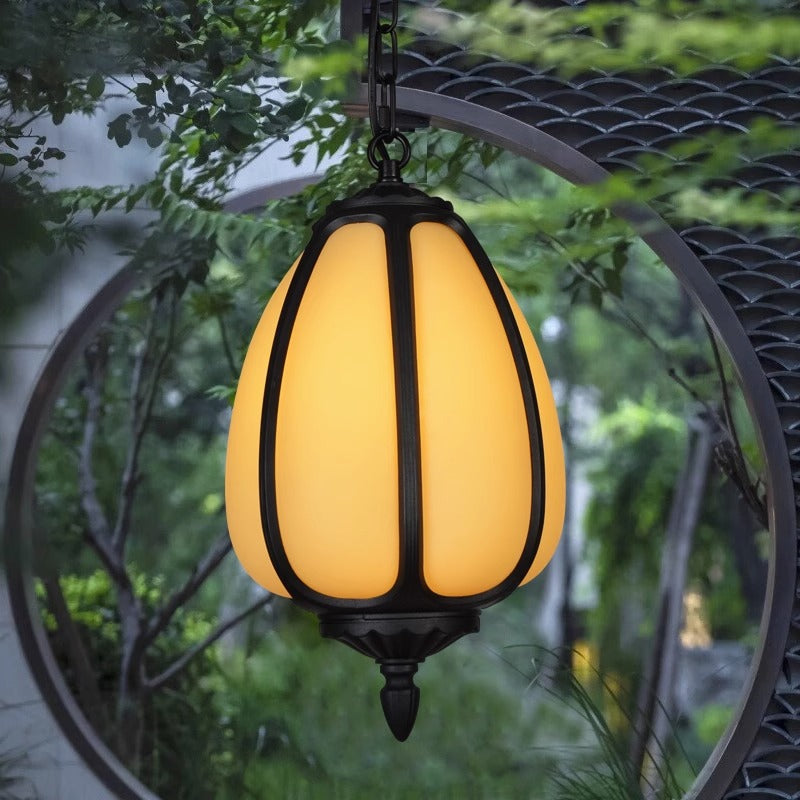 Traditional Chinese Waterproof Aluminum PC Dolomite Elliptical Pumpkin 1-Light Pendant Light For Ourdoor Patio | Stornfield