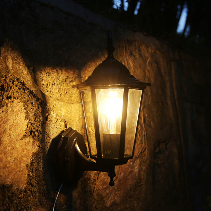 Contemporary Industrial Hexagonal Aluminum Frame Frosted Glass 1-Light Outdoor Wall Sconce Lamp For Garden | Stornfield