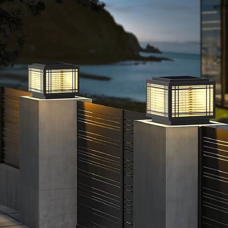 Traditional Chinese Square Aluminum Glass 1-Light Post Head Light For Garden | Stornfield
