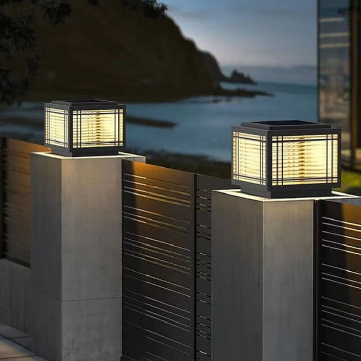 Traditional Chinese Square Aluminum Glass 1-Light Post Head Light For Garden | Stornfield