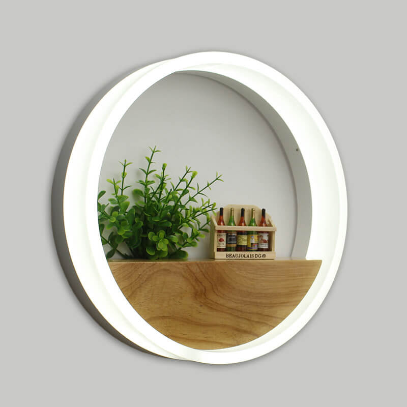 Stornfield | Lumoshelf LED Wall Sconce | Solid Wood with Shelf | Round Wall Light | Warm & White Light