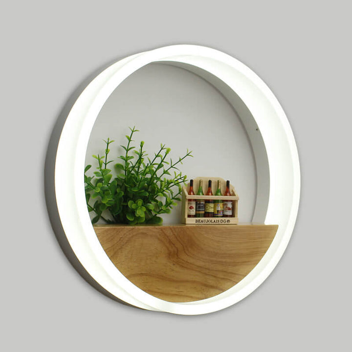 Stornfield | Lumoshelf LED Wall Sconce | Solid Wood with Shelf | Round Wall Light | Warm & White Light