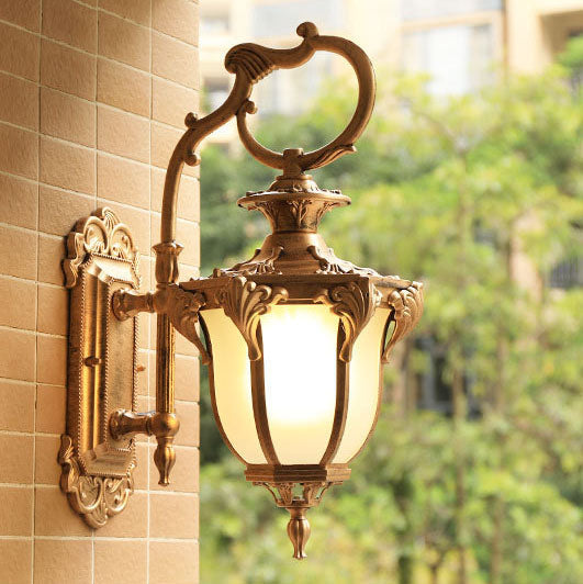 European Retro Aluminum Glass Carved Lantern 1-Light Outdoor Waterproof Wall Sconce Lamp | Stornfield