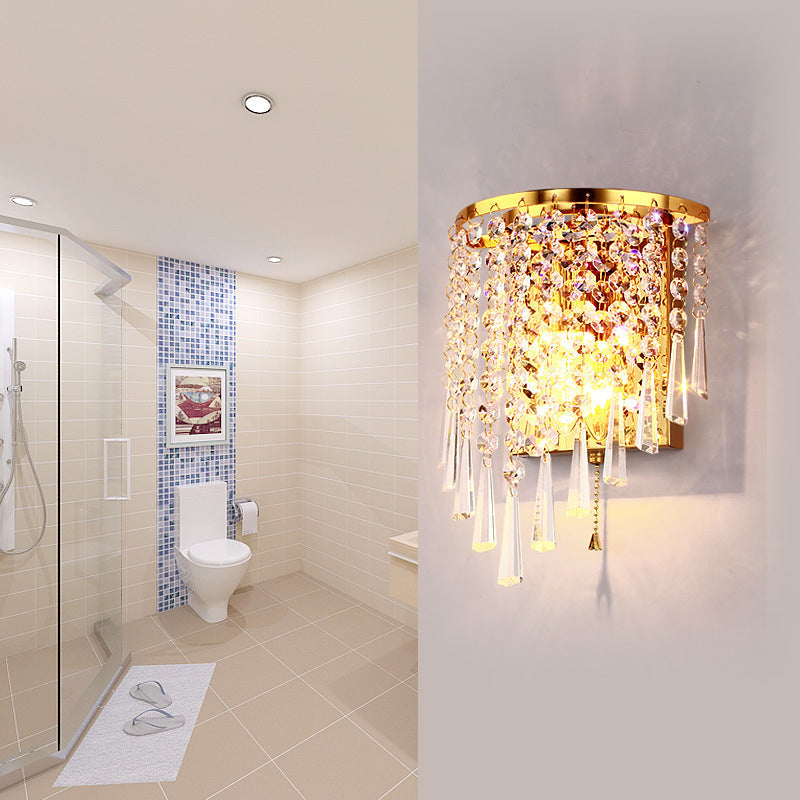 Stornfield | Modern Luxury Octagonal Semi-Round Crystal Stainless Steel Pearl 1-Light Sconce for Living Room