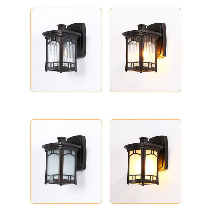 Modern Square Aluminum Glass Carved 1-Light Outdoor Waterproof Wall Sconce Lamp | Stornfield