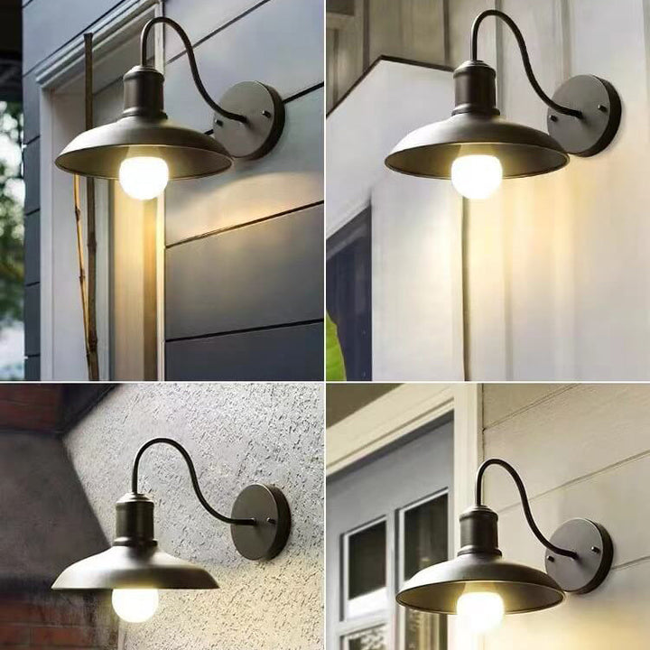 Retro Loft Dome Iron Outdoor Waterproof 1-Light Bent Arm Wall Sconce Lamp | Stornfield