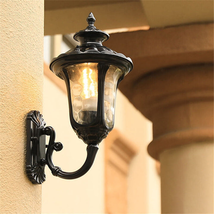 European Retro Waterproof Stone Pattern Glass Lampshade 1-Light Outdoor Wall Sconce Lamp | Stornfield