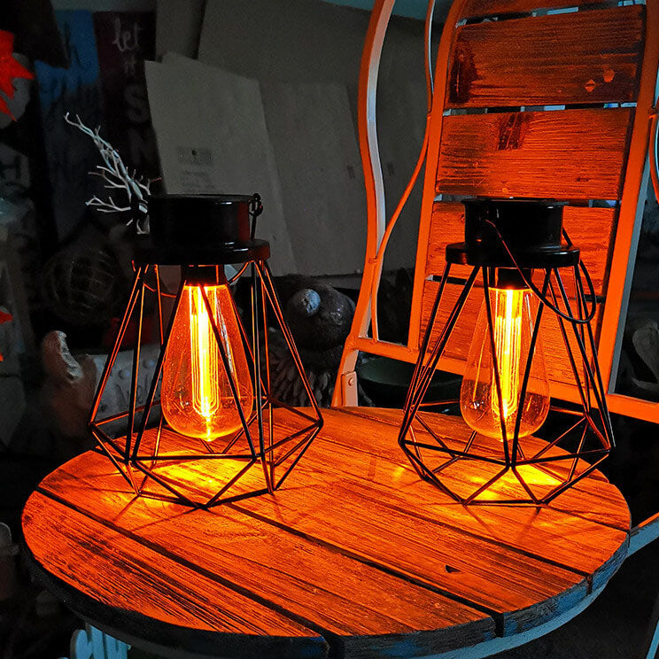 Solar Retro Iron Lantern Geometry LED Decorative Outdoor Landscape Light | Stornfield