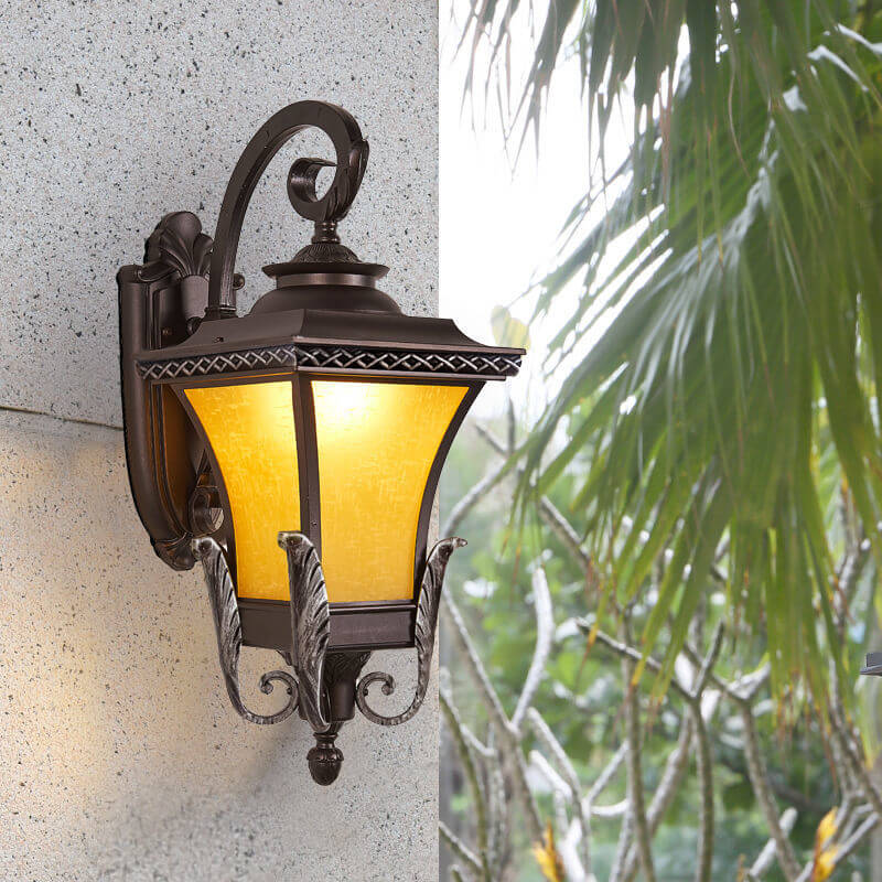 European Vintage Outdoor Square Cage Aluminum Glass 1-Light Wall Sconce Lamp | Stornfield