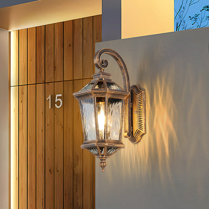 Traditional European Waterproof Aluminum Glass Octagon Cylinder 1-Light Wall Sconce Lamp For Garden | Stornfield