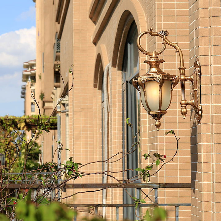 European Retro Aluminum Glass Carved Lantern 1-Light Outdoor Waterproof Wall Sconce Lamp | Stornfield
