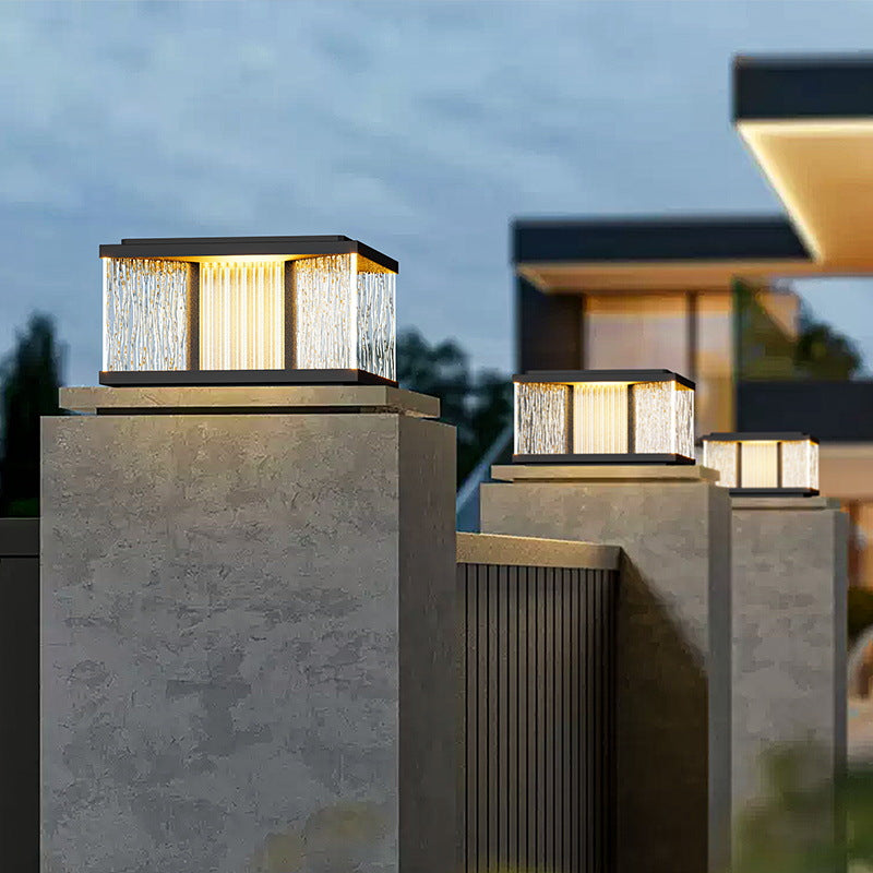 Modern Simplicity Aluminum Square Water-Rippled Glass LED Waterproof Solar Post Lamp Lawn Light For Garden | Stornfield