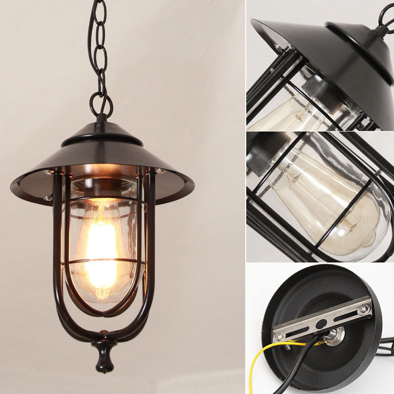 Industrial Vintage Aluminum Cage Glass 1-Light Outdoor Waterproof Pendant Light | Stornfield