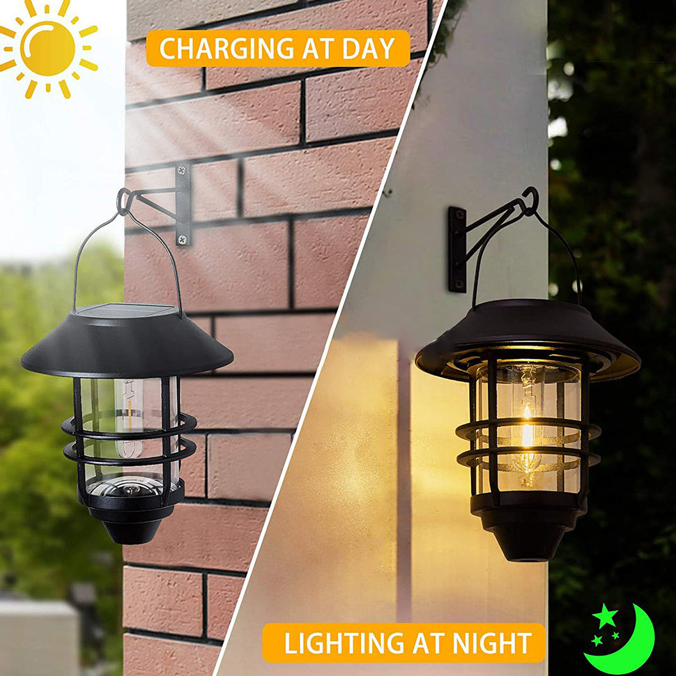 Contemporary Retro Solar Waterproof Aluminum Glass Lantern Cylinder 1-Light Hanging Wall Sconce Lamp For Outdoor Patio | Stornfield