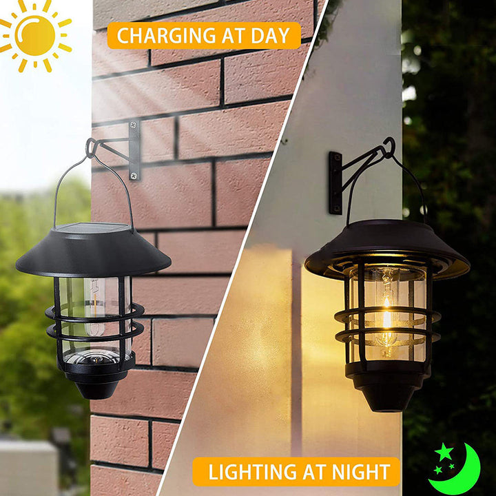 Contemporary Retro Solar Waterproof Aluminum Glass Lantern Cylinder 1-Light Hanging Wall Sconce Lamp For Outdoor Patio | Stornfield