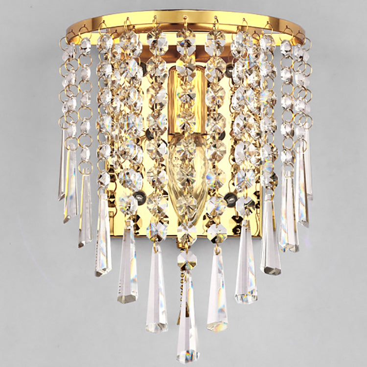 Stornfield | Modern Luxury Octagonal Semi-Round Crystal Stainless Steel Pearl 1-Light Sconce for Living Room