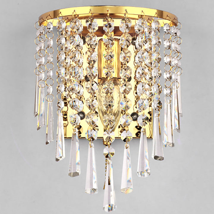 Stornfield | Modern Luxury Octagonal Semi-Round Crystal Stainless Steel Pearl 1-Light Sconce for Living Room