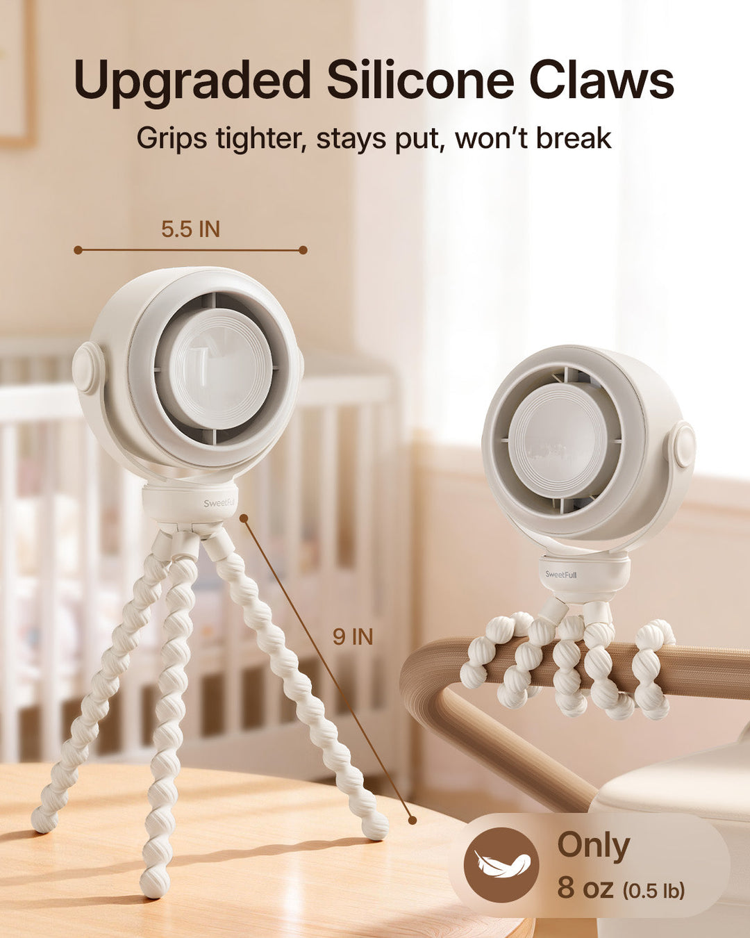 Portable Stroller Fan, Pinch-Proof Baby Fan, 10H Battery, 5-Speed | Stornfield