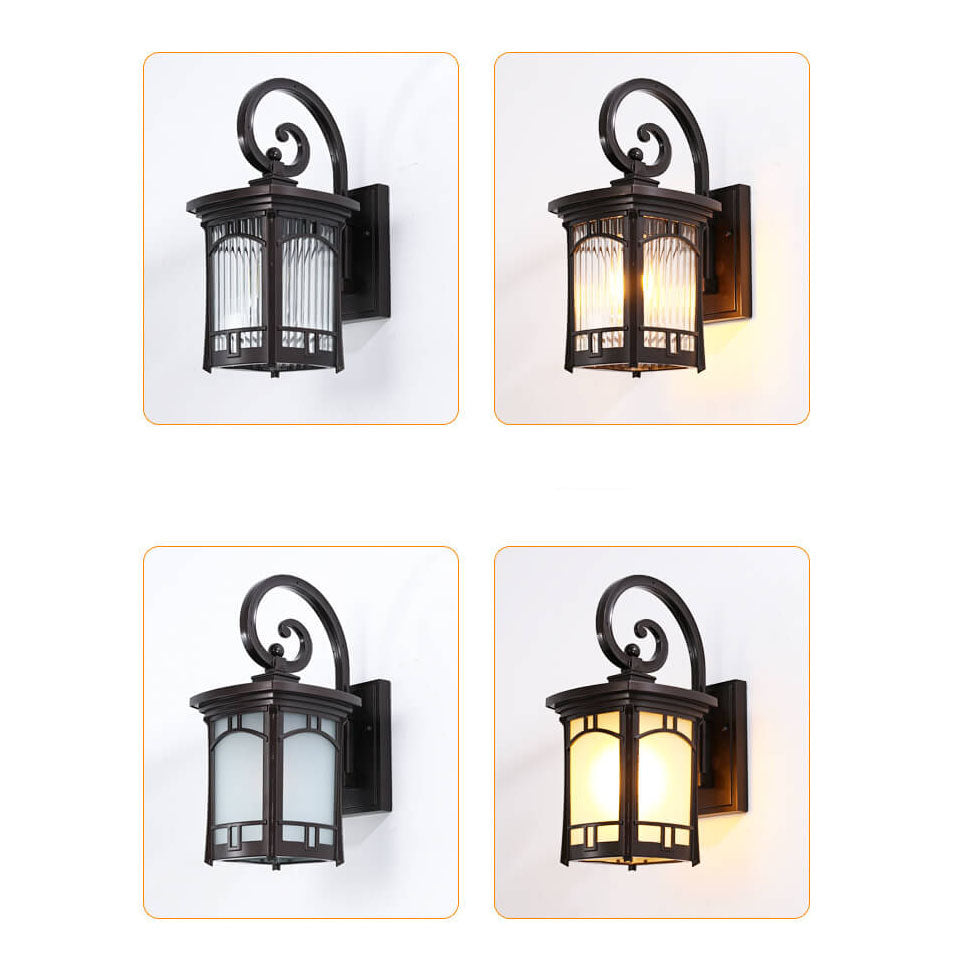 Modern Square Aluminum Glass Carved 1-Light Outdoor Waterproof Wall Sconce Lamp | Stornfield