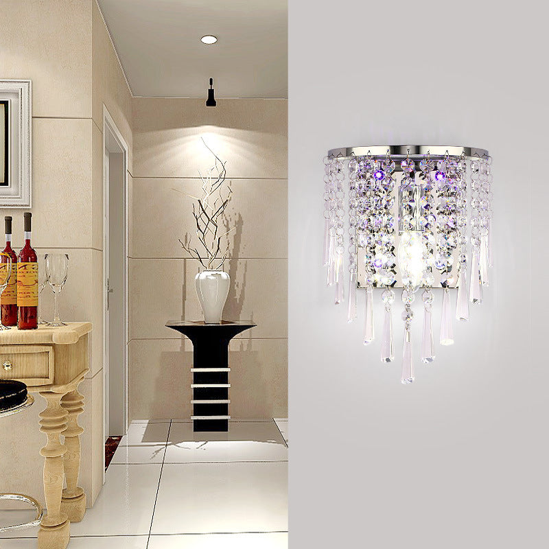 Stornfield | Modern Luxury Octagonal Semi-Round Crystal Stainless Steel Pearl 1-Light Sconce for Living Room