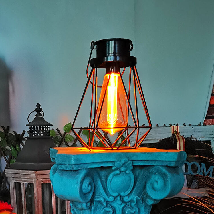 Solar Retro Iron Lantern Geometry LED Decorative Outdoor Landscape Light | Stornfield