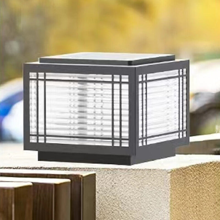 Traditional Chinese Square Aluminum Glass 1-Light Post Head Light For Garden | Stornfield