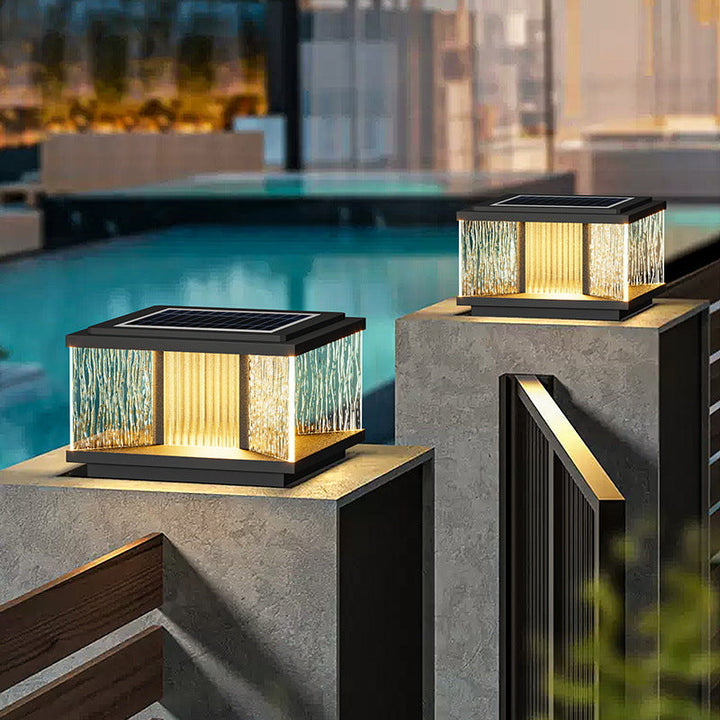 Modern Simplicity Aluminum Square Water-Rippled Glass LED Waterproof Solar Post Lamp Lawn Light For Garden | Stornfield