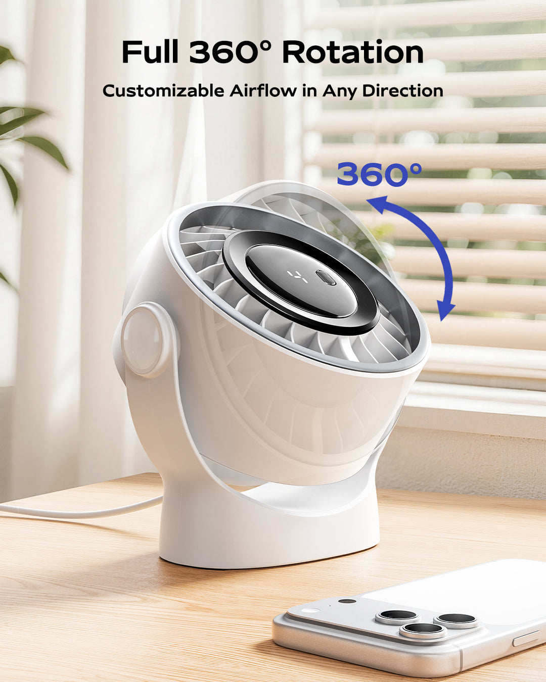 4-Speed USB Rechargeable Desktop Fan with Smart LED Display | Stornfield