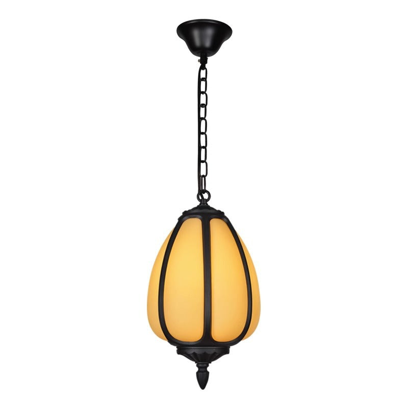 Traditional Chinese Waterproof Aluminum PC Dolomite Elliptical Pumpkin 1-Light Pendant Light For Ourdoor Patio | Stornfield