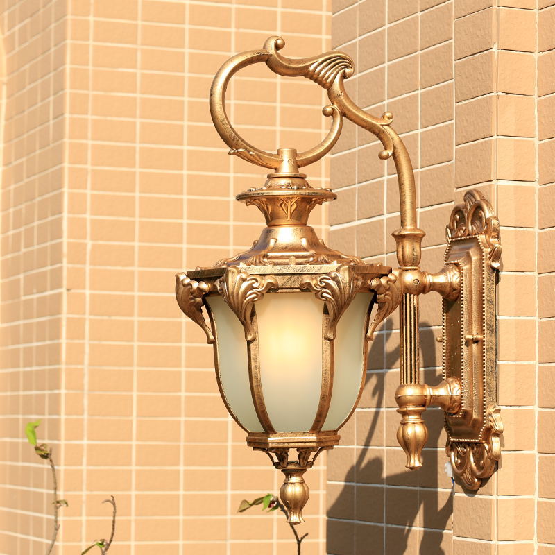 European Retro Aluminum Glass Carved Lantern 1-Light Outdoor Waterproof Wall Sconce Lamp | Stornfield