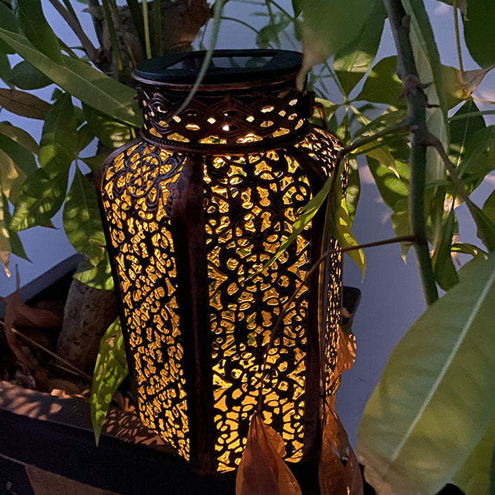 Modern Art Deco Solar Waterproof Hexagonal Lantern Iron LED Outdoor Light For Garden | Stornfield