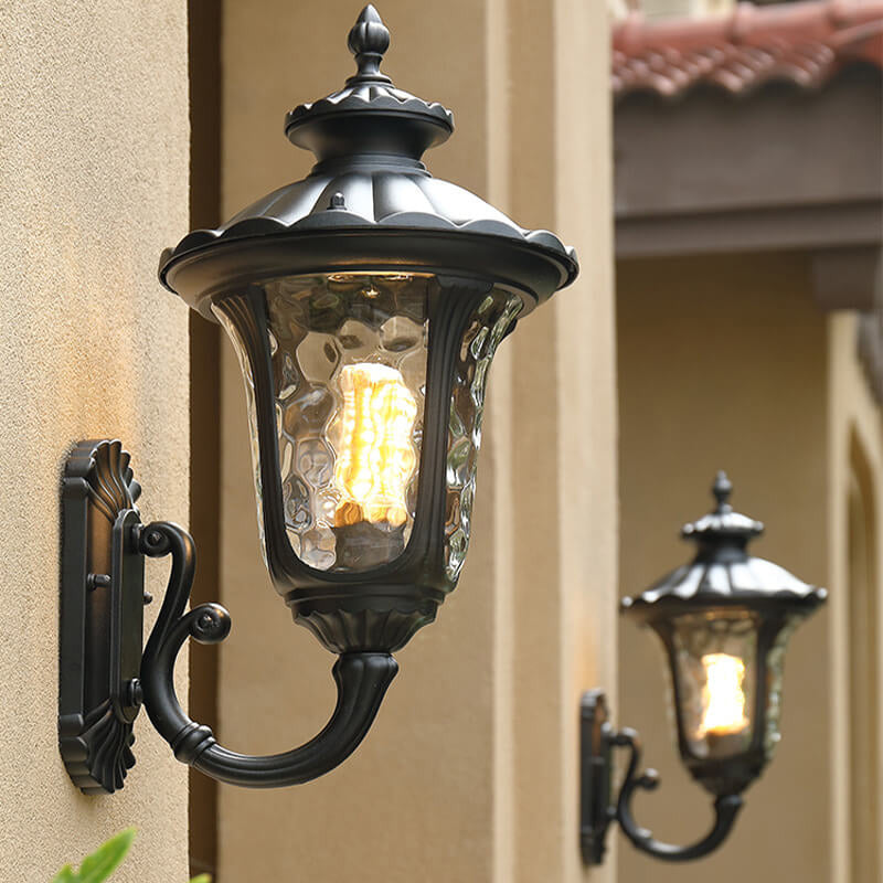 European Retro Waterproof Stone Pattern Glass Lampshade 1-Light Outdoor Wall Sconce Lamp | Stornfield