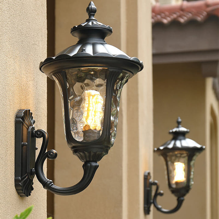 European Retro Waterproof Stone Pattern Glass Lampshade 1-Light Outdoor Wall Sconce Lamp | Stornfield