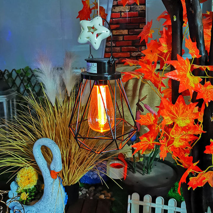 Solar Retro Iron Lantern Geometry LED Decorative Outdoor Landscape Light | Stornfield
