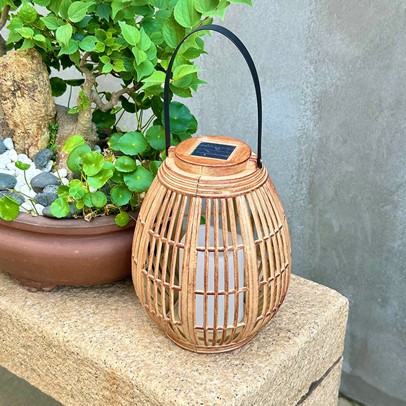 Modern Art Deco Solar Round Lantern Rattan LED Outdoor Landscape Light For Garden | Stornfield