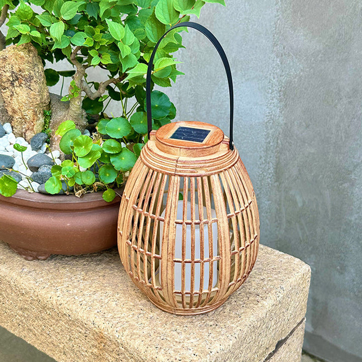 Modern Art Deco Solar Round Lantern Rattan LED Outdoor Landscape Light For Garden | Stornfield