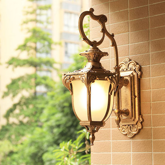 European Retro Aluminum Glass Carved Lantern 1-Light Outdoor Waterproof Wall Sconce Lamp | Stornfield