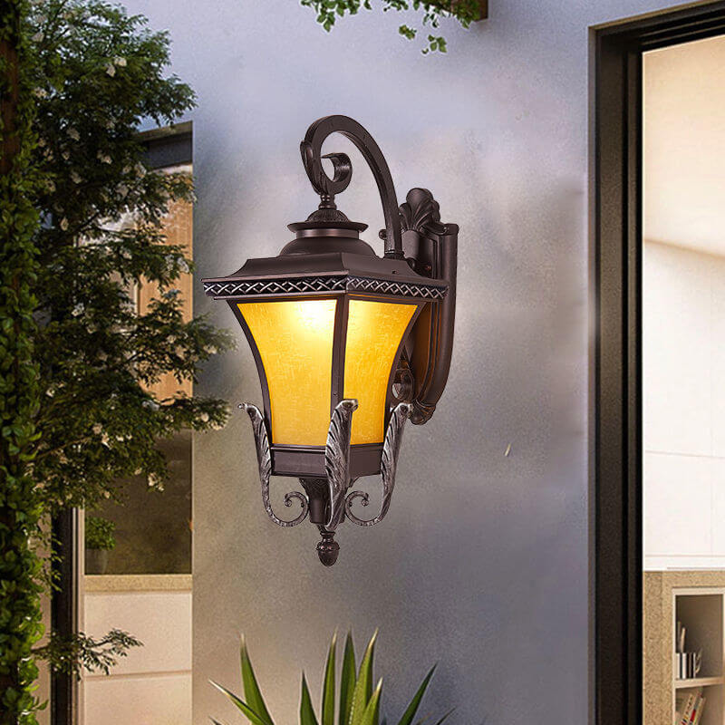 European Vintage Outdoor Square Cage Aluminum Glass 1-Light Wall Sconce Lamp | Stornfield