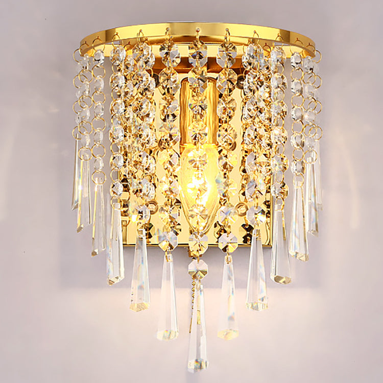 Stornfield | Modern Luxury Octagonal Semi-Round Crystal Stainless Steel Pearl 1-Light Sconce for Living Room