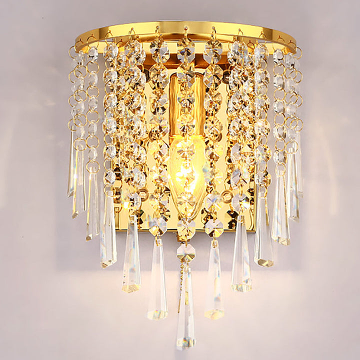 Stornfield | Modern Luxury Octagonal Semi-Round Crystal Stainless Steel Pearl 1-Light Sconce for Living Room