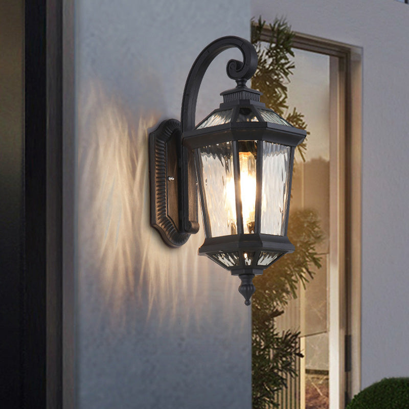 Traditional European Waterproof Aluminum Glass Octagon Cylinder 1-Light Wall Sconce Lamp For Garden | Stornfield