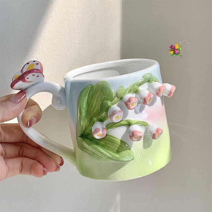 Artistic 3D Flower ceramic mug – Captivating tulip & rose design | Stornfield