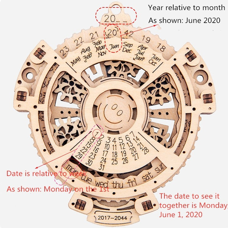Wooden Mechanical Gear Perpetual Calendar Model Kits | Stornfield