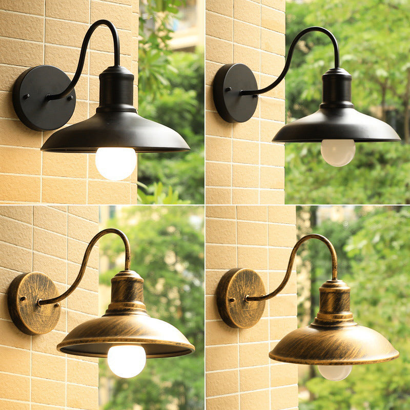 Retro Loft Dome Iron Outdoor Waterproof 1-Light Bent Arm Wall Sconce Lamp | Stornfield