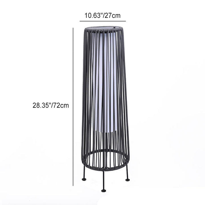 Modern Minimalist Solar Waterproof Round Vertical Pull Strip Iron Rattan LED Standing Floor Lamp For Outdoor Patio | Stornfield