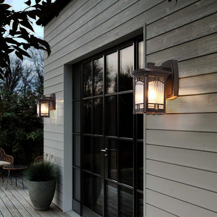 Modern Square Aluminum Glass Carved 1-Light Outdoor Waterproof Wall Sconce Lamp | Stornfield
